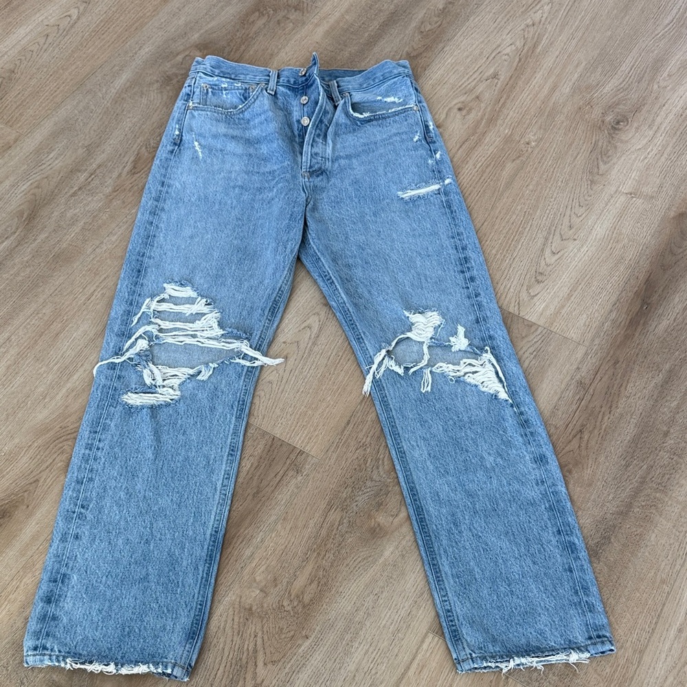 Agolde Relaxed Distressed Light Blue Jeans